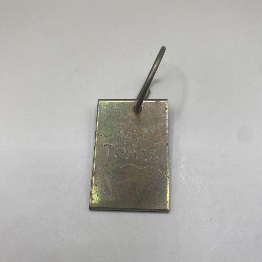Vintage Metal Keychain Key Ring Brass Personalized "Tomas"